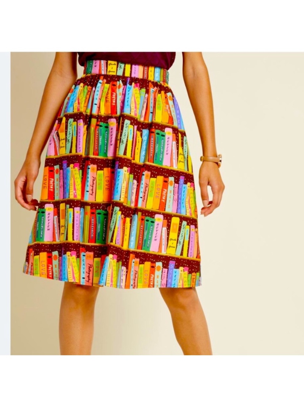ModCloth Literary Flirt Book Library Skirt Midi Novelty Bookshelf Whimsy Large